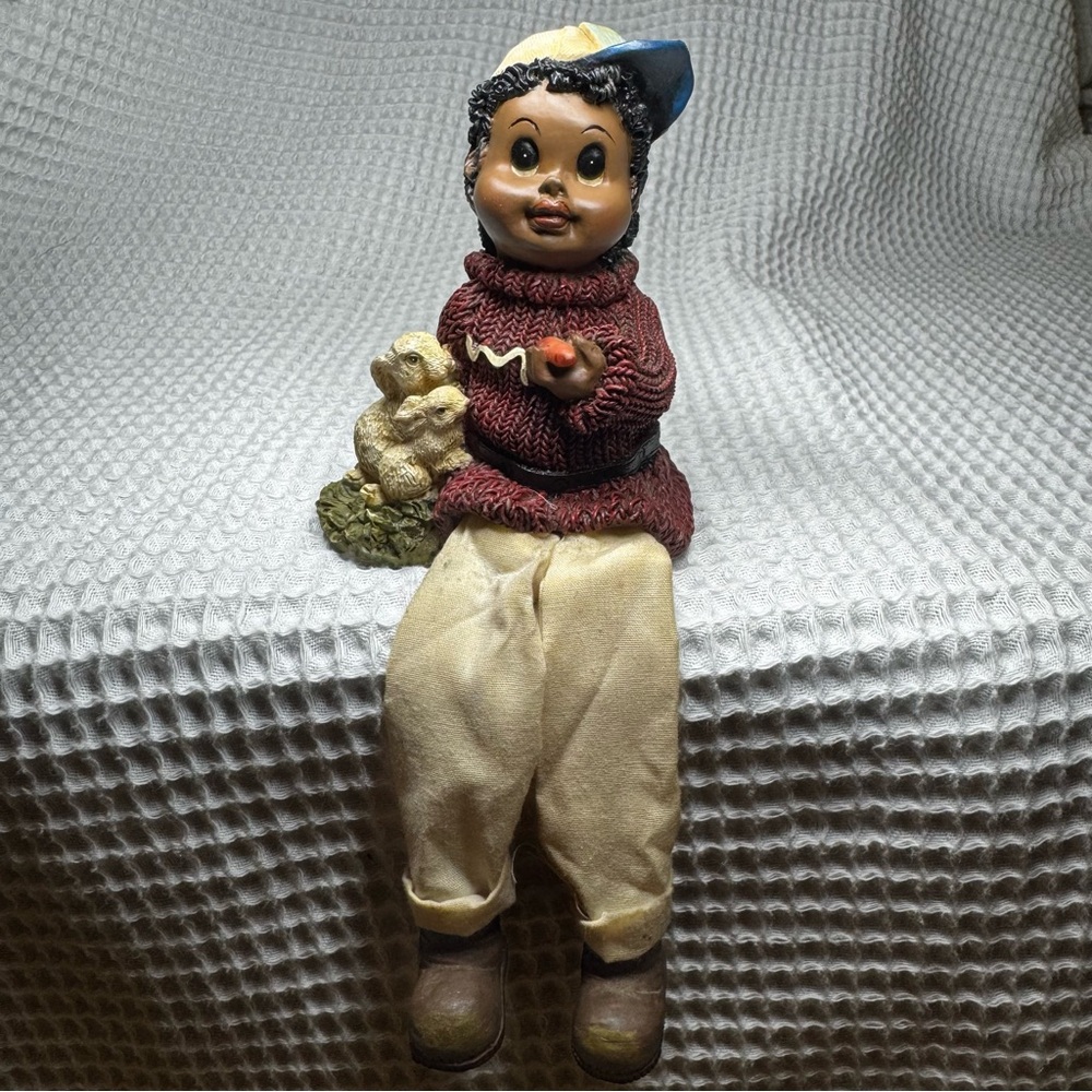 Antique Rare African American Shelf Sitter Boy with Bunnies Figurin